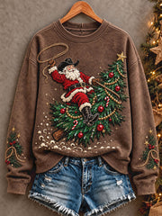 Women's Funny Santa Western Style Christmas Art Printed Sweatshirt