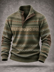 Men's Western Vintage Print Four-button Hoodie