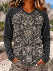 Women's Western Style Art Print V-Neck T-Shirts