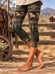Women's Retro Western Horse Print Casual Leggings