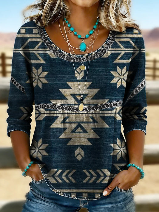Women's Retro Western Aztec Print Casual Top