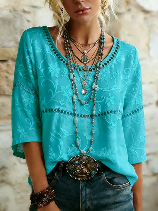 Women's Vintage Western Plants Flowers Print Casual Top
