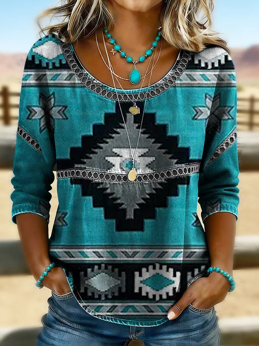 Women's Retro Western Aztec Print Casual Top
