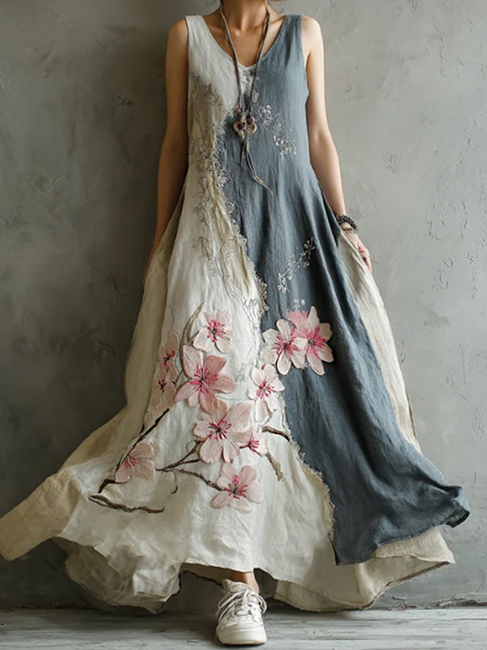 Women's Retro Japanese Sakura Splicing Sleeveless Dress