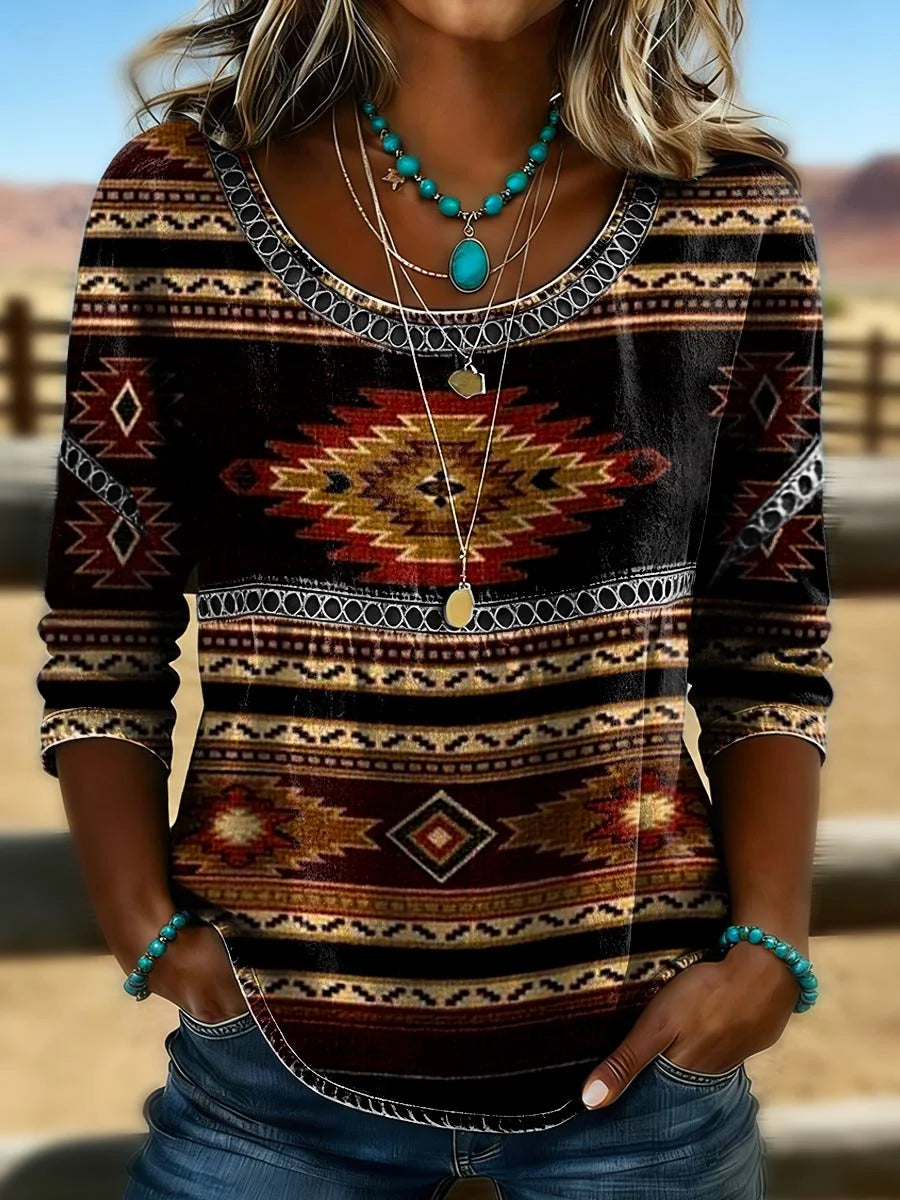 Women's Retro Western Aztec Print Casual Top