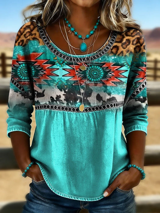 Women's Retro Western Aztec Print Casual Top