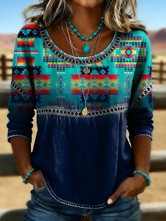 Women's Retro Western Aztec Print Casual Top