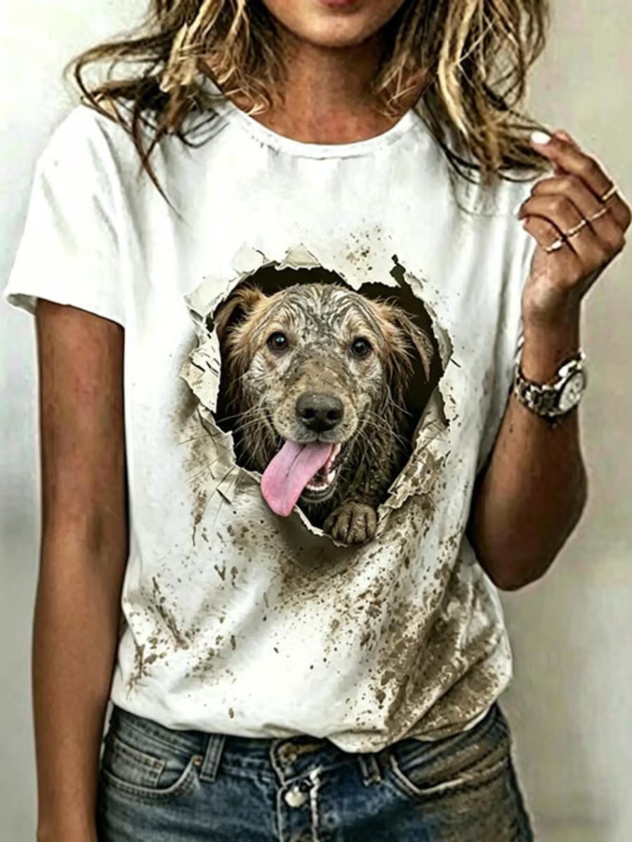 Women's Dog Art  Printed short-sleeved T-shirt