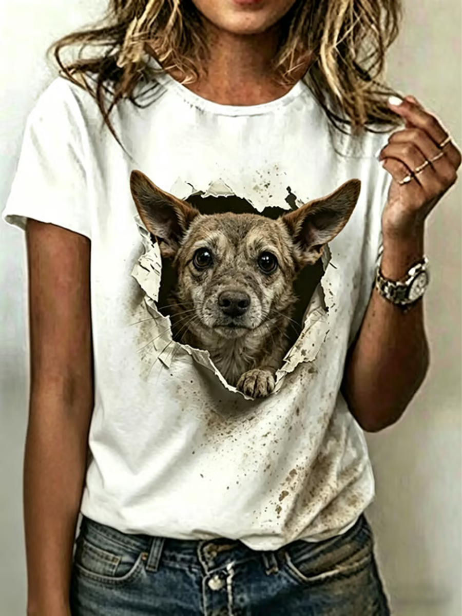 Women's Dog Art  Printed short-sleeved T-shirt