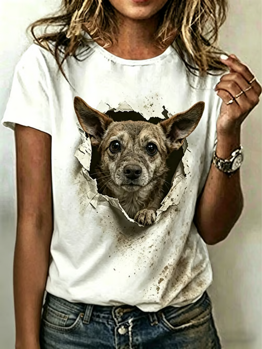 Women's Dog Art  Printed short-sleeved T-shirt