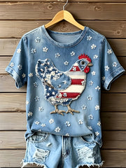 Women's Independence Day Animal Embroidery Print Short-Sleeve T-Shirt