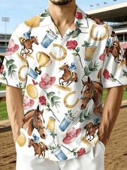 Men's Horse Racing Print Short Sleeve Shirt
