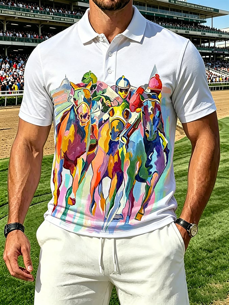 Men's Horse Racing Print Short Sleeve Shirt