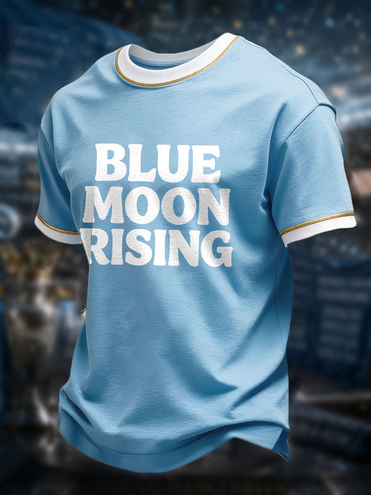Men's Manchester Football Lover City&Bee Art Blue Moon Printed T-shirt