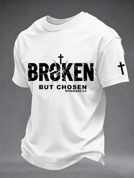 Men's Christian Cross Broken But Chosen Print Tee