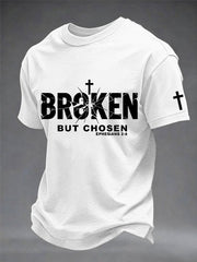 Men's Christian Cross Broken But Chosen Print Tee