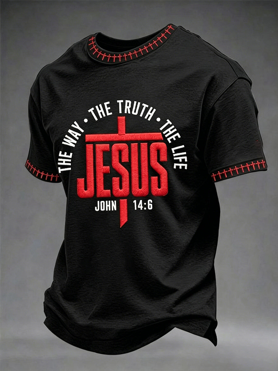 Men's Christian Jesus The Way the Truth The Life John 14:6 Cross Short Sleeve T-shirt