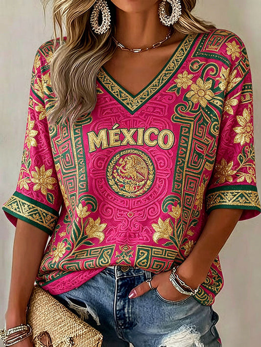 Women's Mexico Football Lover Printed Tops