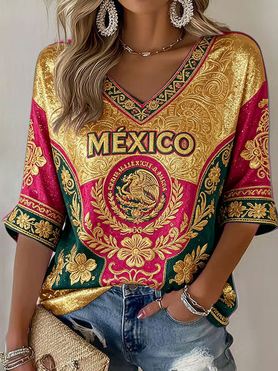 Women's Mexico Football Lover Art Printed T-shirt