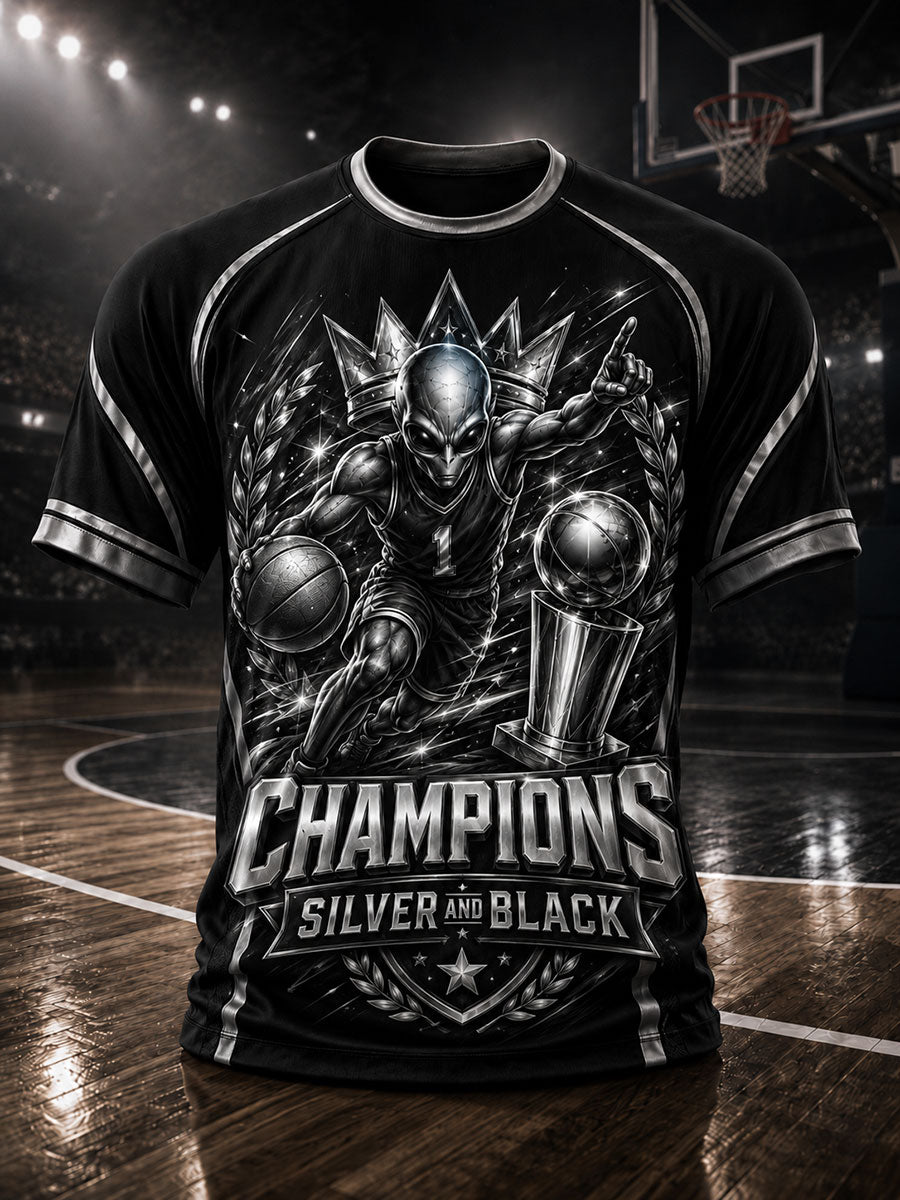 Men's 'Champions Silver and Black' Basketball T-Shirts