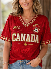 Women's Gift For Football Fans Print Casual V-Neck Tee