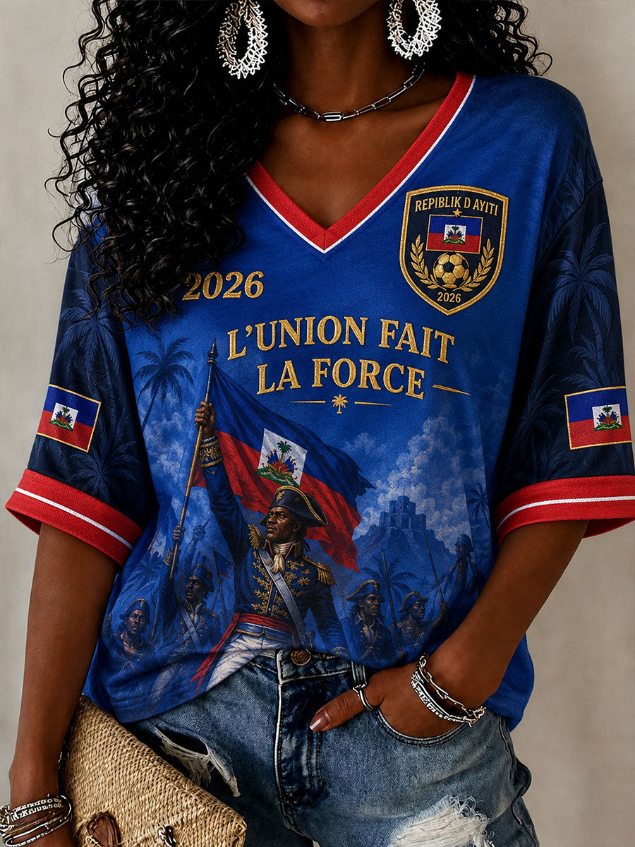Women's 2026 Haiti Soccer V-Neck Tops