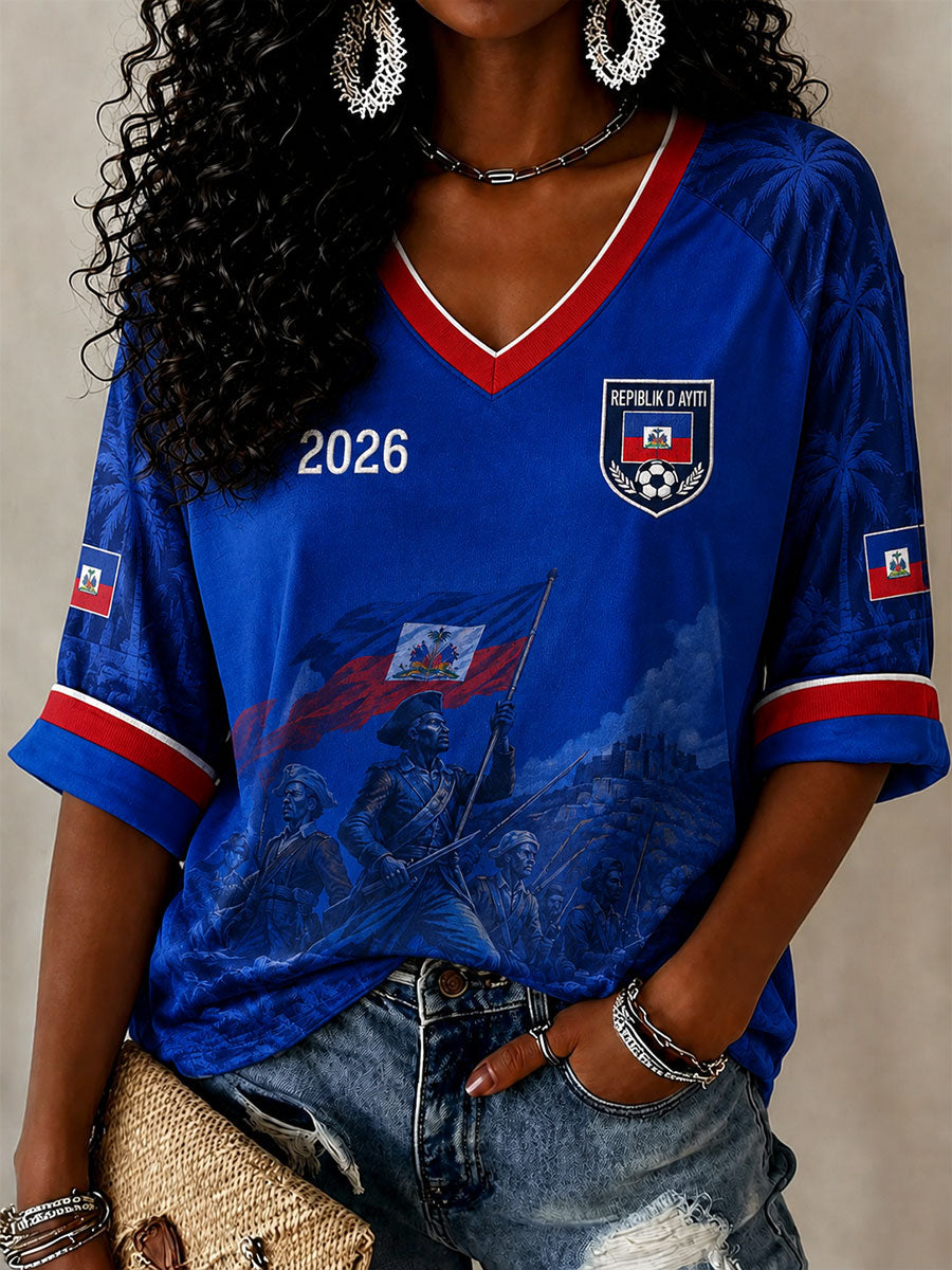 Women's Haiti Soccer V-Neck T-Shirts
