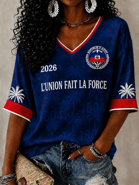 Women's Haiti Soccer V-Neck T-Shirts
