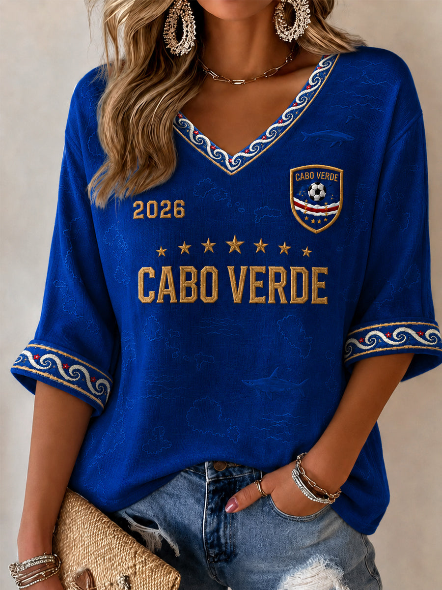 Women's Gift For Football Fans Print Casual Half-Sleeve V-Neck T-Shirt