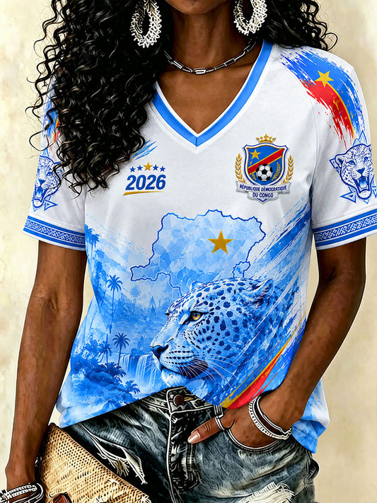 Women’s Democratic Republic of the Congo Football V-Neck T-Shirts