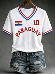 Women's Paraguay Football Fan Gift Art Print Casual Short Sleeve T-shirt