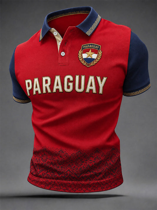 Men's Gift For Paraguay Football Fans Print Casual Polo