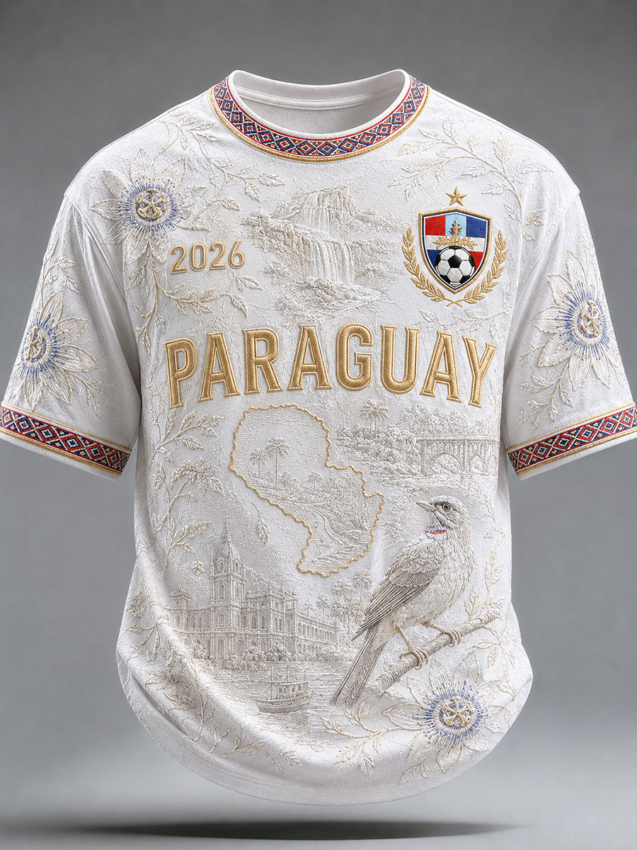 Men's Paraguay Football Print Casual T-Shirt