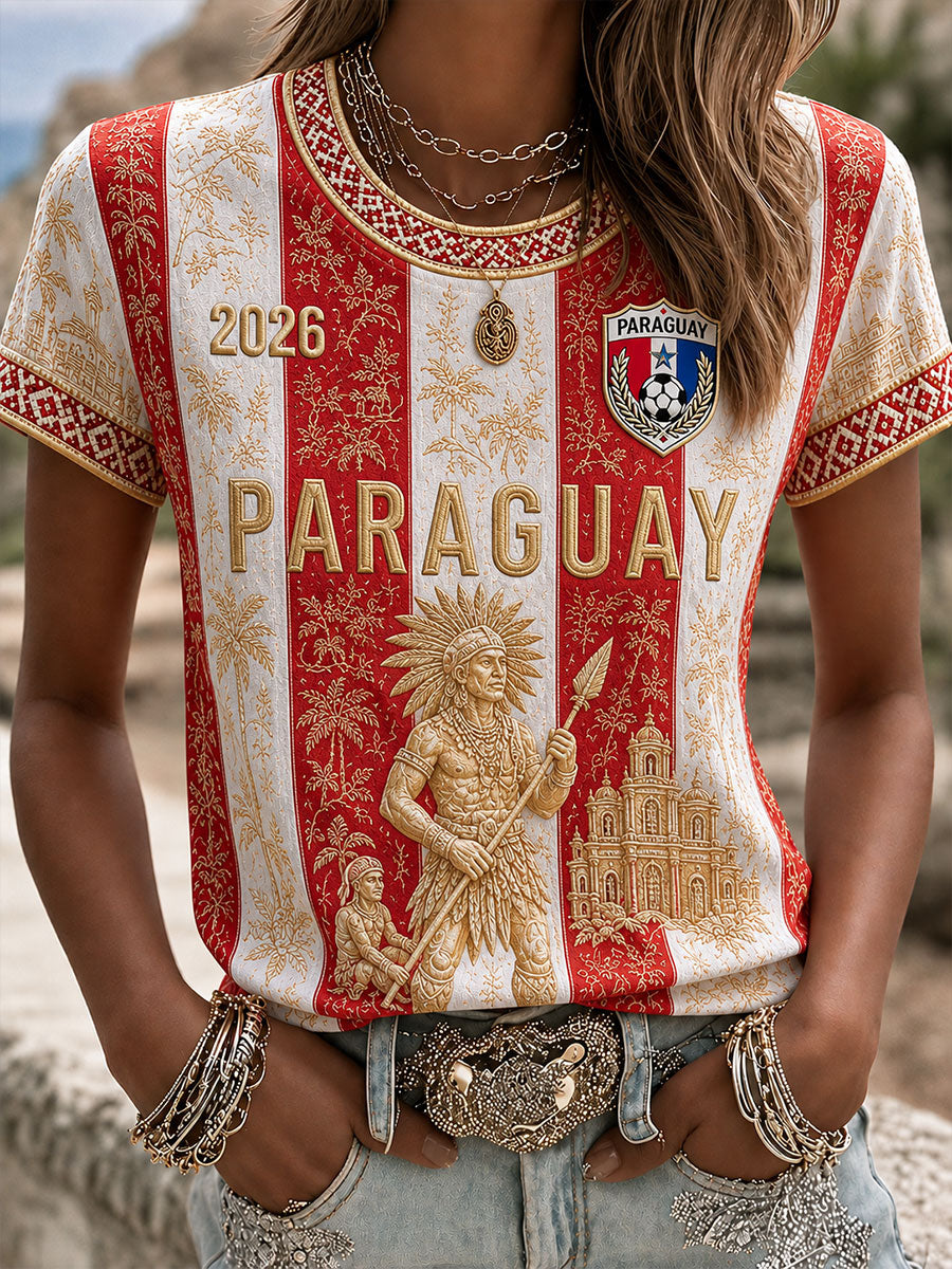 Women's Paraguay Football Print Casual T-Shirt