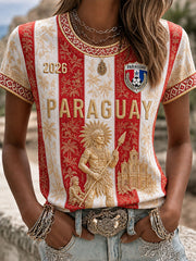 Women's Paraguay Football Print Casual T-Shirt