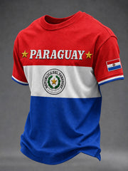 Men's  Paraguay Football Fan Gift Art Print Casual Short Sleeve T-shirt
