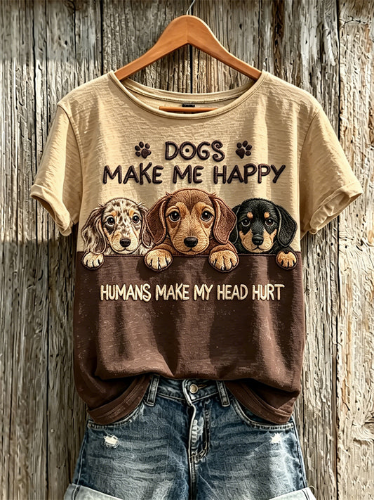 Women's Peeking Dachshund Dogs Make Me Happy Humans Make My Head Hurt short-sleeved T-shirt