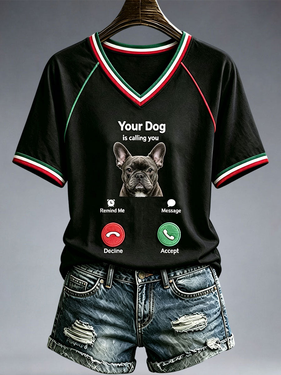 Women's Funny French Bulldog V-Neck T-Shirt