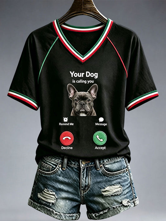 Women's Funny French Bulldog V-Neck T-Shirt