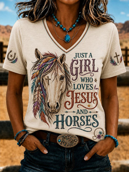 Women's This Girll Runs On Jesus And Horses Short-sleeved T-shirt