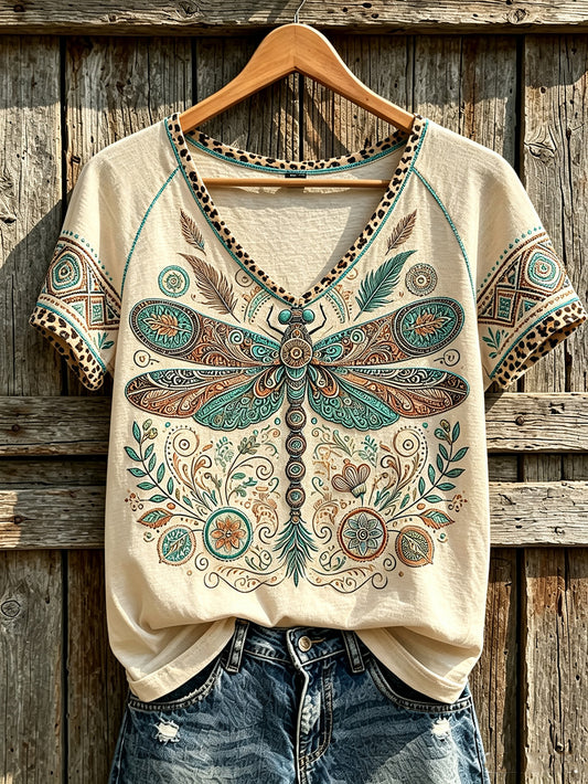Women's retro western-style animal pattern printed casual short-sleeve T-shirt
