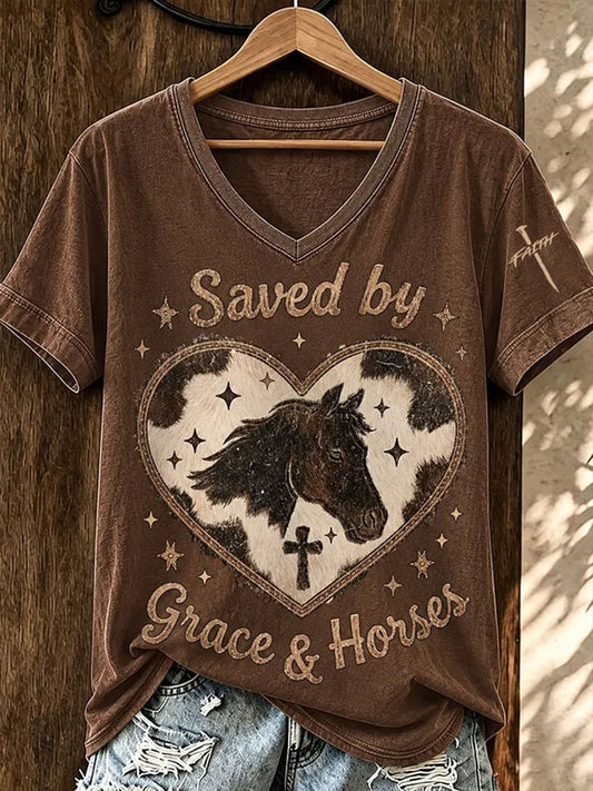 Women's Saved By Grace & Horse Short-sleeved T-shirt