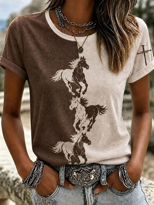 Women's Western Horse Short-sleeved T-shirt
