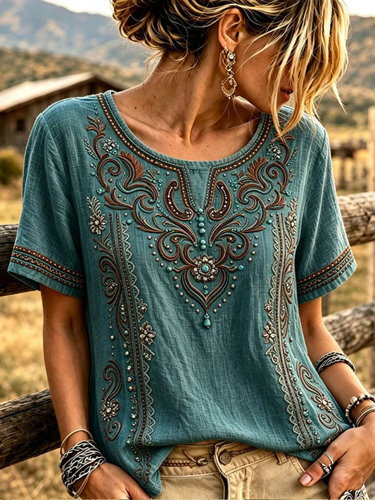 Women's Western Style Cotton Linen Top