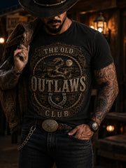 Men's Retro Western Cowboy Skull Graphic Distressed T-Shirt
