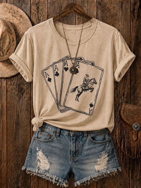 Women's Western Card Print Casual T-Shirt