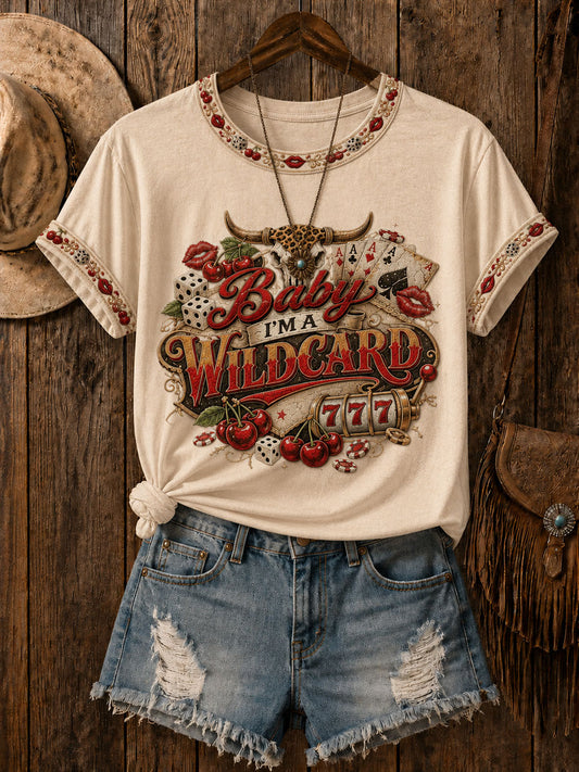 Women's Baby I'm A Wildcard Printed Casual T-Shirt