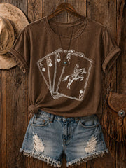 Women's Western Card Print Casual T-Shirt