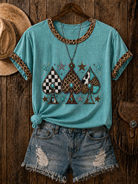 Women's Western Card Print Casual T-Shirt