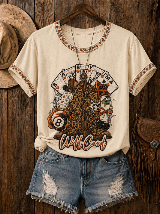 Women's Western Card Print Casual T-Shirt